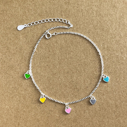 925 Sterling Silwer Kleurvolle Hart Olieval-Enkelbandjie Vir Vroue