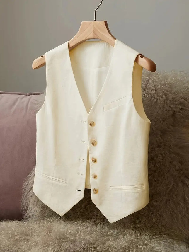 Ladies' Casual Elegant Waist Cinched Linen Jacket Vest
