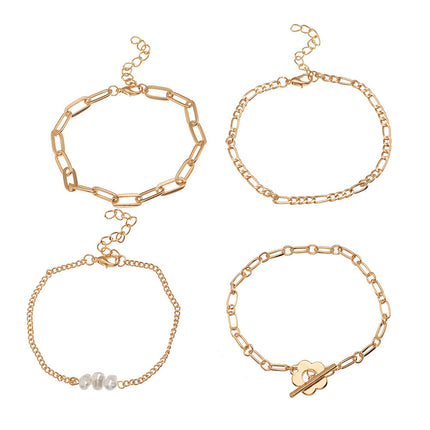 4-Stuk Minimalistiese Geometriese Armbandstel Vir Vroue Met Blomontwerp
