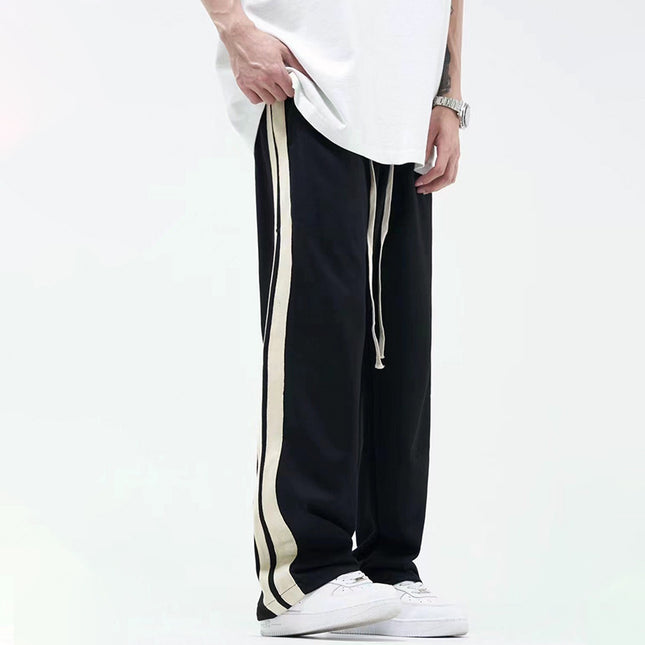 Striped Straight Color Matching Side Drawstring Loose Wide-leg Pants