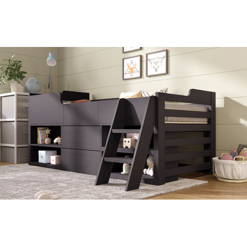 Kajuitbed Middelhoëbed Raamwerk Stoorplek Kinderhoutbed Met Laaie Rak Stoorplek Laagbed 3vt Enkel Kinder Wit Houtbed - 3vt Enkel 90 X 190 Cm Raamwerk Alleen