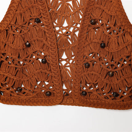 V-neck Beaded Knitted Vest