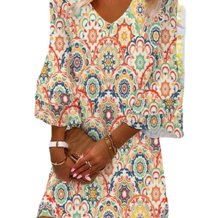 Women's Fashion V-neck Ruffle Digital Printing Dress