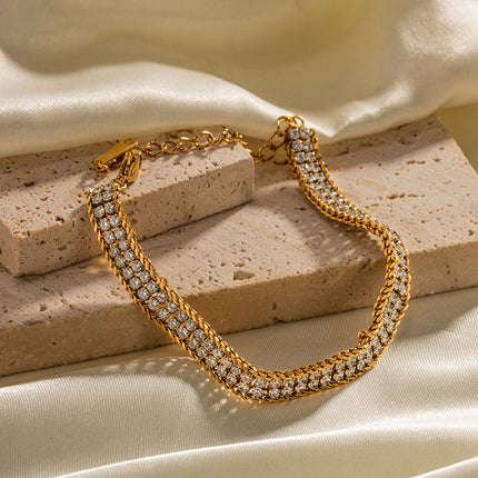 18K Goud Dubbellaag Wit Sirkon Armband