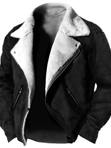 Casual Polo Collar Zipper Jacket Thickened Coat Fur