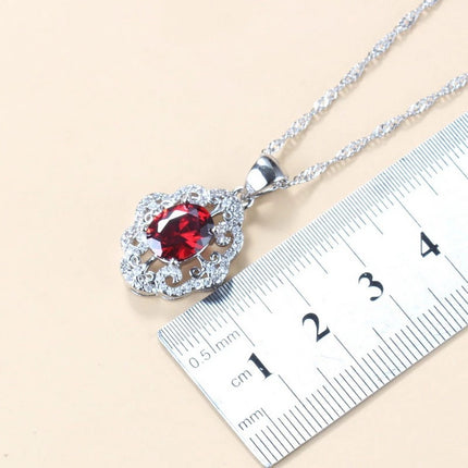 Granaat Kubieke Sirkonium Oorbelle Hanger Halssnoer Armband Ring Geskenk 4 Stuks Stel