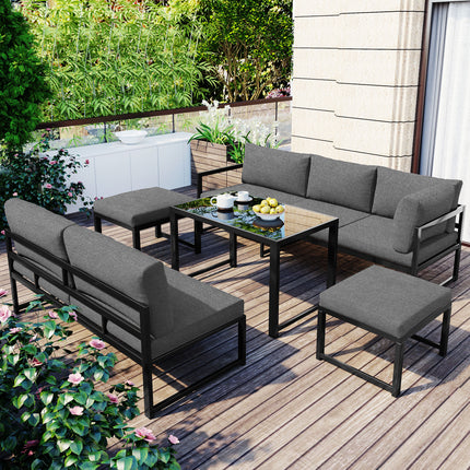 Buite Tuin Sitkamerbank Sitstel, Tuinbalkonmeubels Met Lêfunksie, Rugleuning Verstelbaar In Vier Rigtings, Sluit Alle Sagte Sitkussings En Rugleunings In, Grys