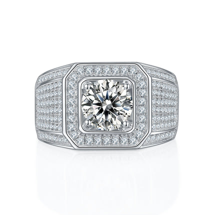 Men's 1-carat Luxury And Fashionable Light Luxury Jewelry Silver Ring Set With Top-quality Moissanite, S925 Silver-plated Platinum