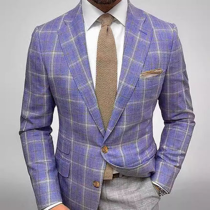 Light Business Men's Suit Printed Checks Coat