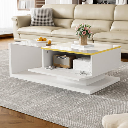 90 cm Lang Koffietafel, Hoogglans Wit. Kanttafels, Koffietafels Met Glas En LED-Effek