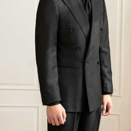 Texture Black Plaid Suit Commute Leisure