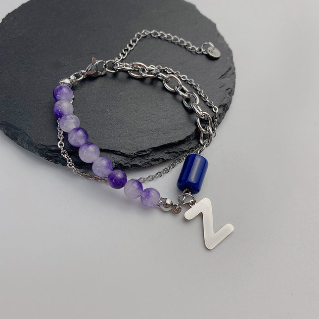 Natural Stone Double-layer Titanium Steel Bracelet Women