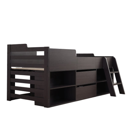 Kajuitbed Middelhoëbed Raamwerk Stoorplek Kinderhoutbed Met Laaie Rak Stoorplek Laagbed 3vt Enkel Kinder Wit Houtbed - 3vt Enkel 90 X 190 Cm Raamwerk Alleen