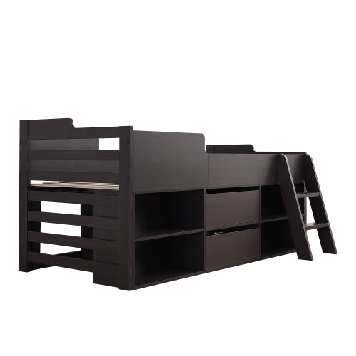 Kajuitbed Middelhoëbed Raamwerk Stoorplek Kinderhoutbed Met Laaie Rak Stoorplek Laagbed 3vt Enkel Kinder Wit Houtbed - 3vt Enkel 90 X 190 Cm Raamwerk Alleen
