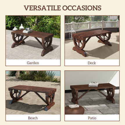2-Persoon Hout Tuinbank, Buite Waiel Wieldra Bank vir Agterplaas Tuin, Ondersteun 550 LBS, Rustieke Plaasstyl Patio Meubels, Bruin