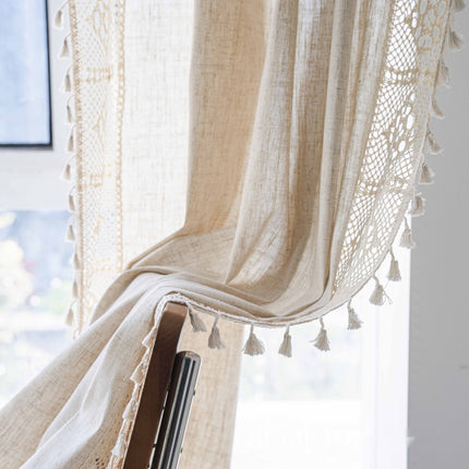 Handmade Flowers Splicing Partition Curtain Cotton Linen Semi-transparent Curtain