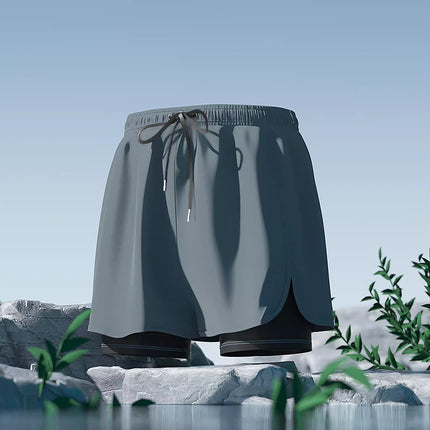 Men's Double-layer Three-point Swimming Trunks