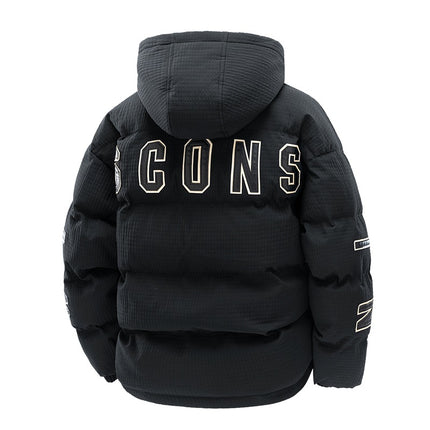 Men's Cotton-padded Coat Hooded Letter-print Winter Leisure Warm Top