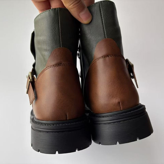 Square Heel High-top Men's Boots Large Size Winter Brown Stitching Solid Color