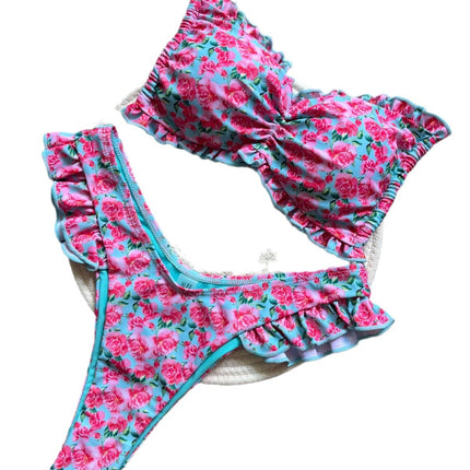 Printed Flying Bikini Suit Low Waist Lace-up