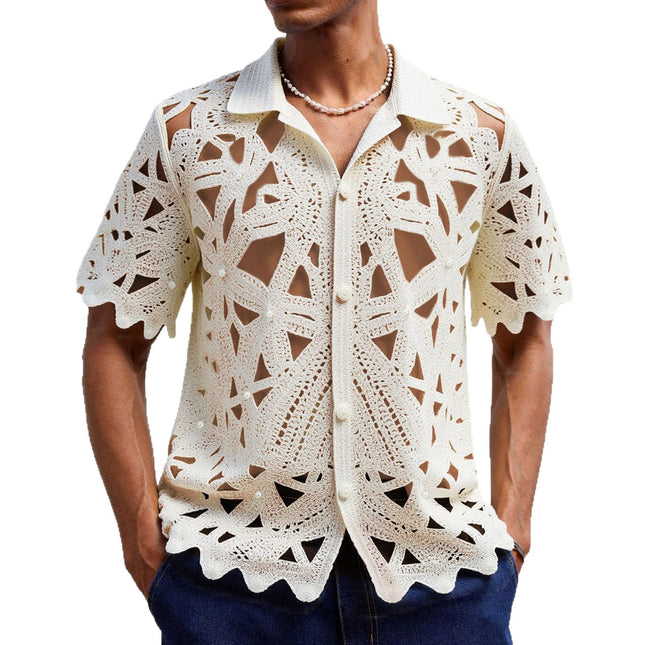 Summer New Hand Crocheting Hollow-out Short-sleeved Sweater Casual