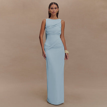 New Summer Round Neck Backless Dress Fashion Sleeveless