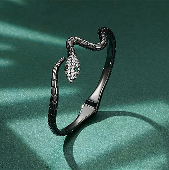 Snake-shaped Open-ended Bracelet White Gold Plated Zircon