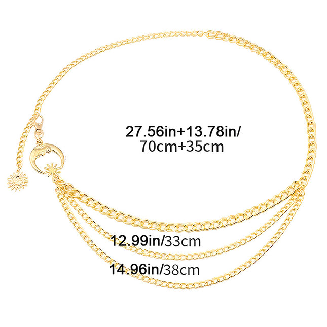 Hip Hop Metal Moon Body Chains Multi-layer Tassel Sun Pendant Street Waist Decorations
