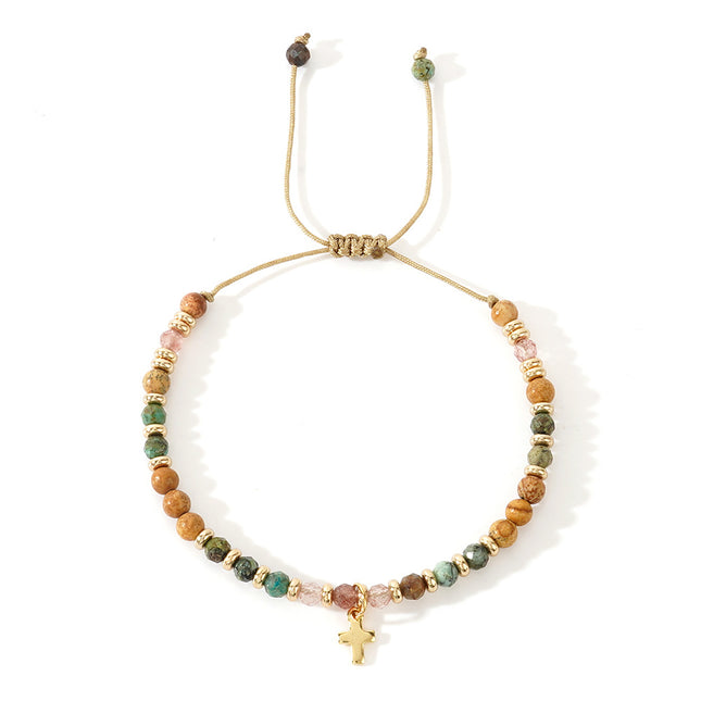 Women's Hand-woven Cross Natural Semi-precious Stone Bracelet