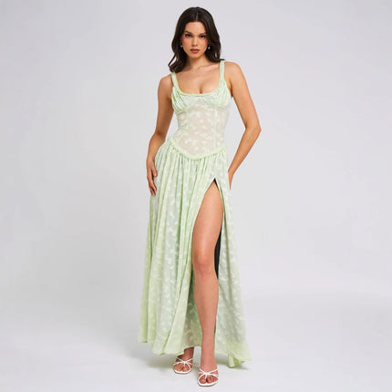 New Sexy Floral Fashion Sling Dress Slim Fit High Slit Long Dress