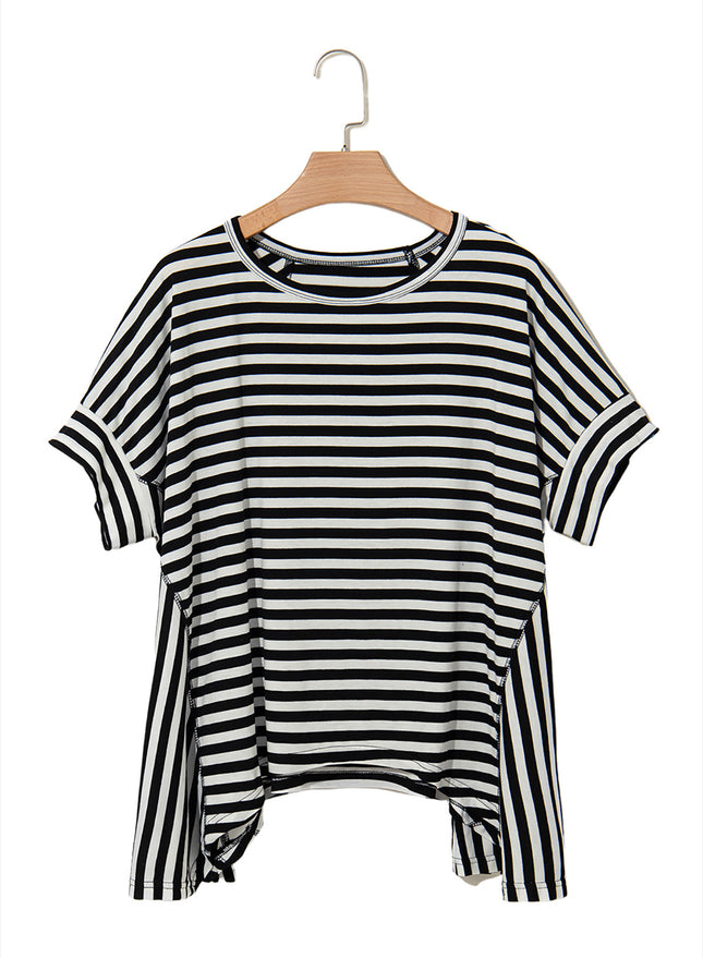 Round Neck Short Sleeve Pullover All-matching Striped Printed T-shirt