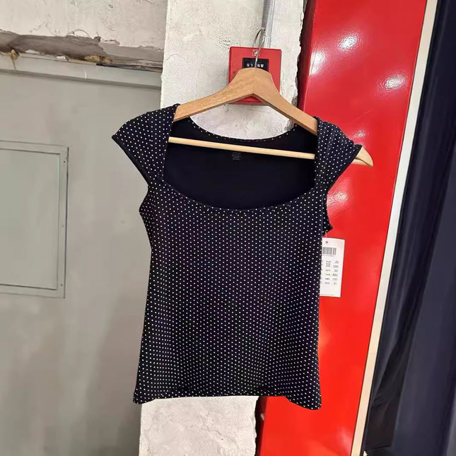 Women's Black Polka Dot Short Sleeve T-shirt