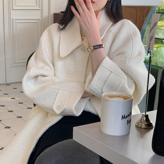 All-matching Long Sleeve Woolen Coat Outerwear Women