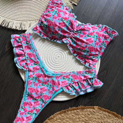 Printed Flying Bikini Suit Low Waist Lace-up