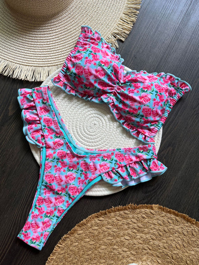 Printed Flying Bikini Suit Low Waist Lace-up