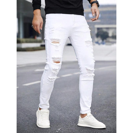 Men's Solid Color Cuffed Straight Jeans Casual And Comfortable Slim Fit