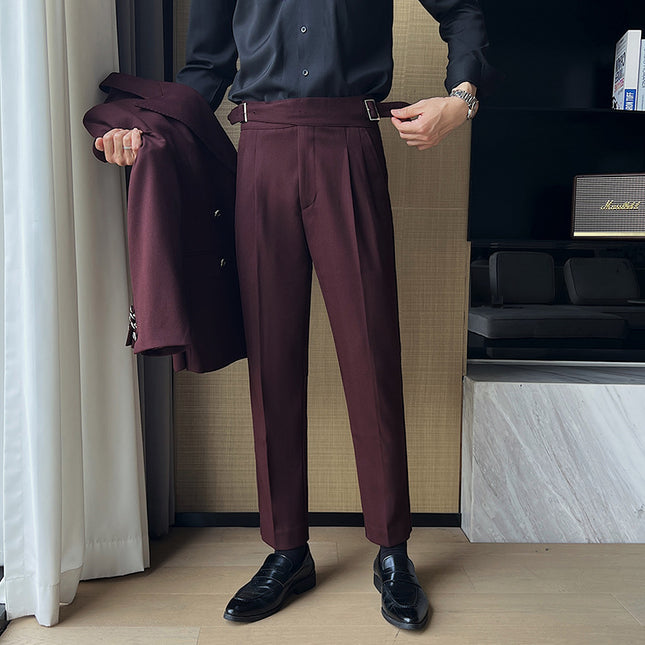 High-rise Thick Dark Striped High Waist Casual Pants