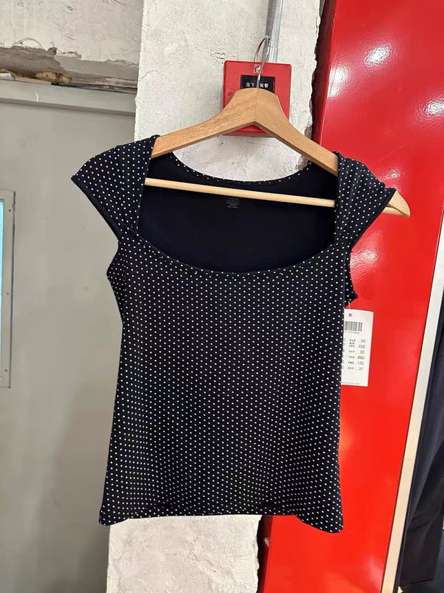 Women's Black Polka Dot Short Sleeve T-shirt