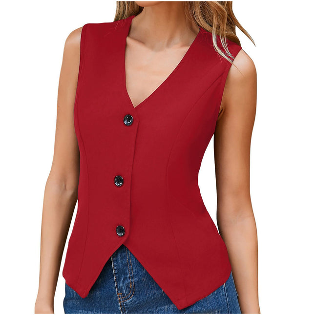 Front Buckle V-shaped Hem Solid Front Lapel Back Strap Elegant Fashion Tops