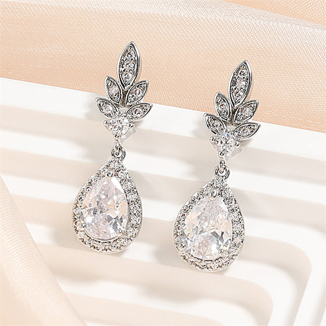 Fashion Inlaid Zircon Earrings Light Luxury High-end Bridal Wedding Dress Water Drop Earrings