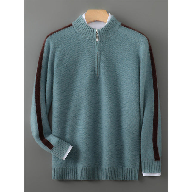 Sheep Wool Sweater Half-height Zip Round Neck Knitted Sweater