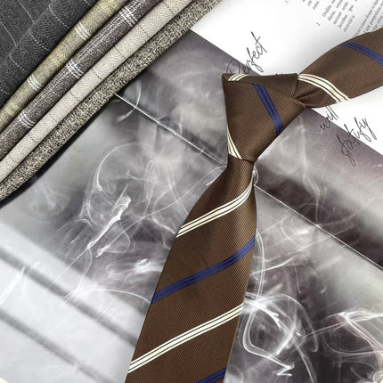 Retro Coffee Color Orange Red Striped Tie Hand Hit 8CM Men