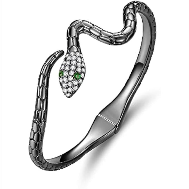 Snake-shaped Open-ended Bracelet White Gold Plated Zircon