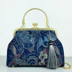 Dark Blue Flowers Gray Tassel / Double L