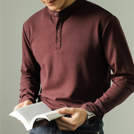Long Sleeve Polo Shirt Simple Solid Color Fitness Men's Base