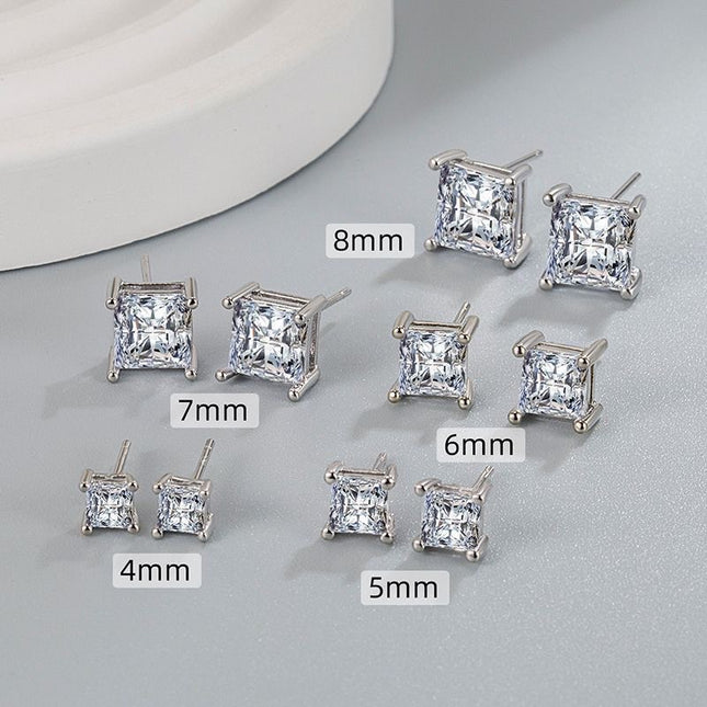 European And American Popular Square Zircon Ear Studs
