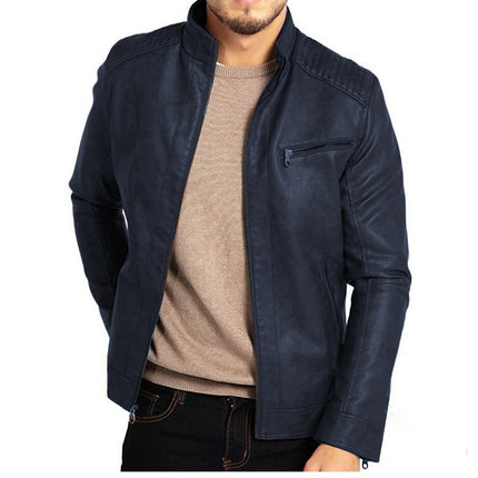 Men's Polyester Stand Collar Punk Motorcycle Leather Jacket