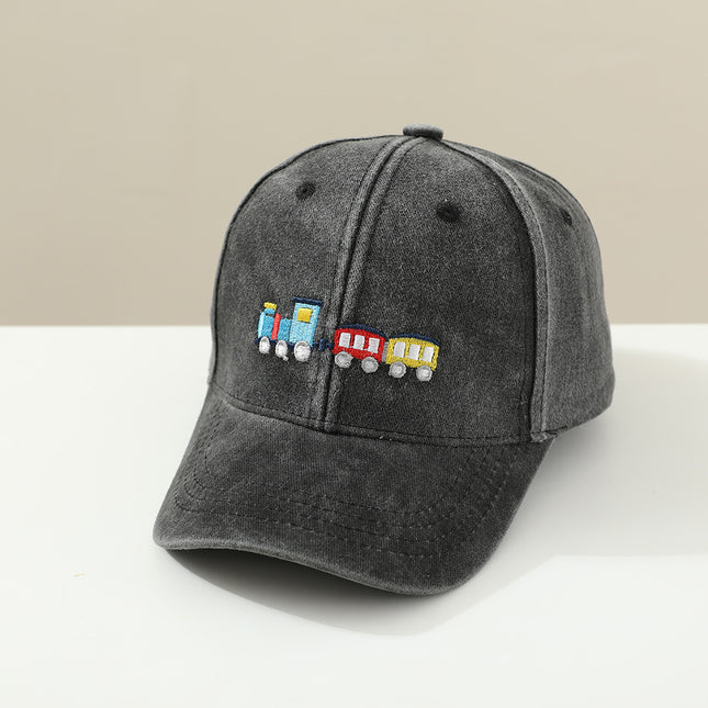Children Toddler Peaked Cap Small Train Washed Layer Peaked Baseball Hat Trendy