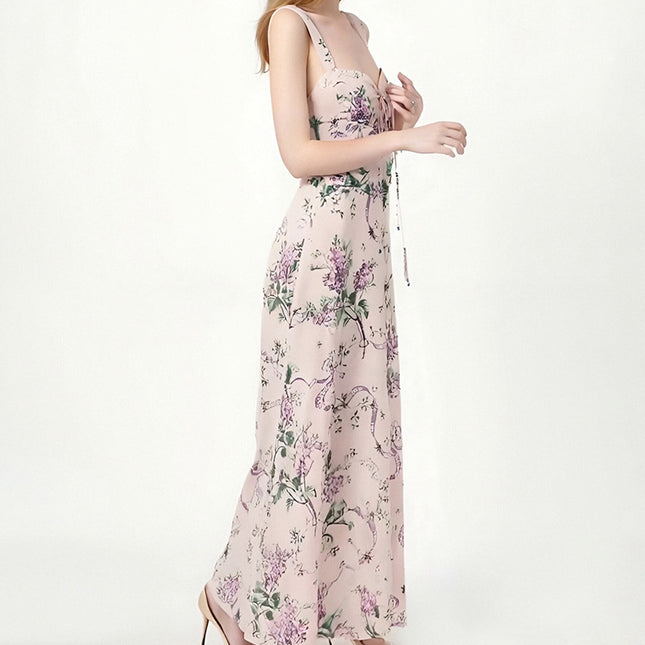 Fashionable Printed French Slim-fit Suspender Skirt Dress