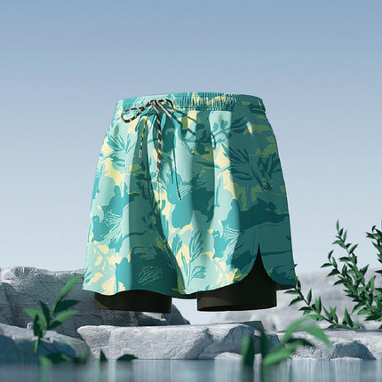 Men's Double-layer Three-point Swimming Trunks